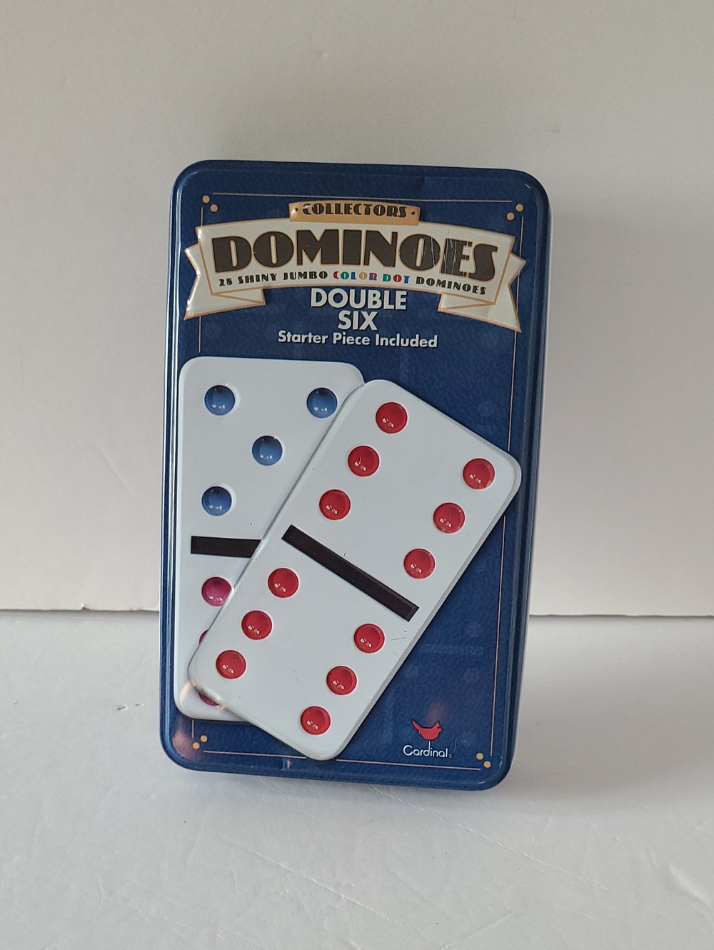 CARDINAL DOUBLE SIX COLOR DOT DOMINOES COLLECTOR'S TIN- 28 PIECES